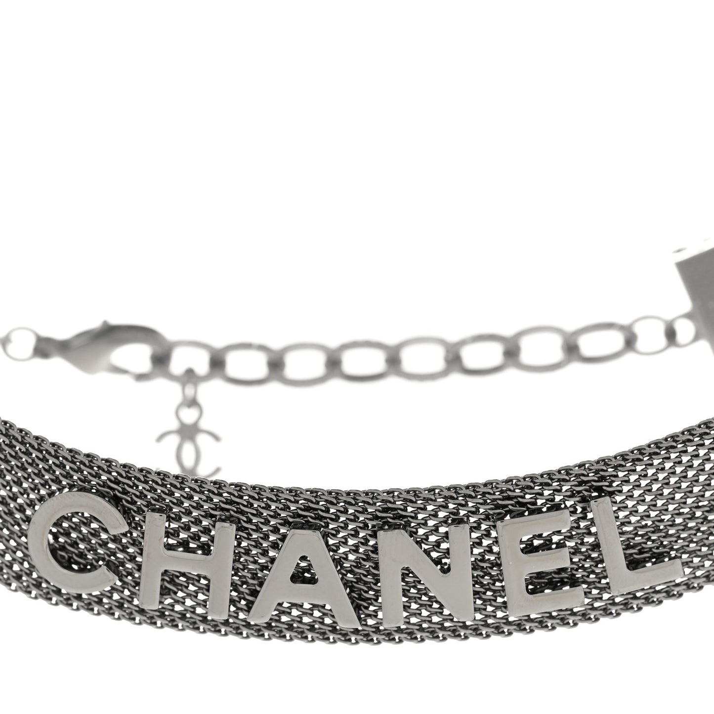 Mesh Logo Choker Necklace Ruthenium