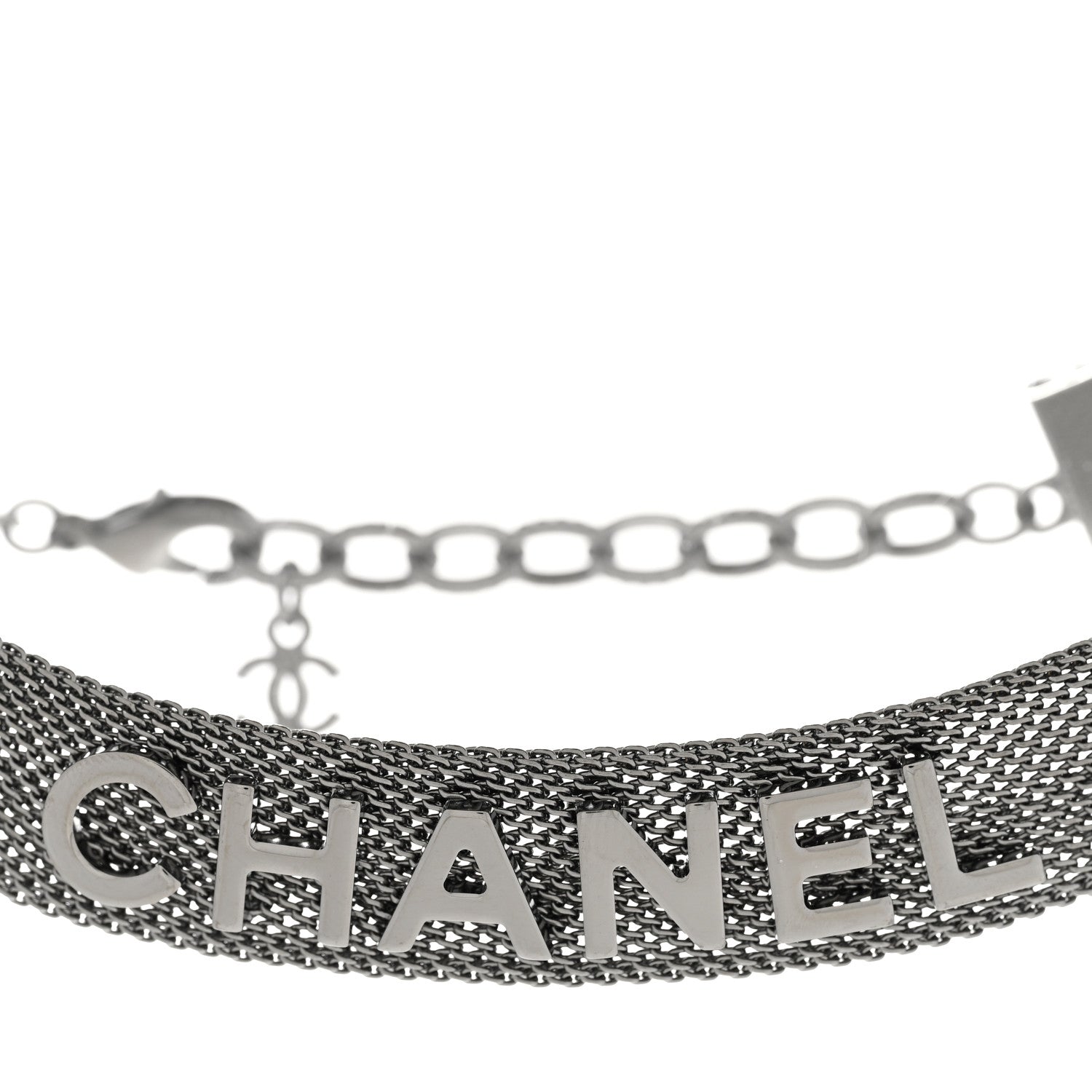 Chanel Mesh Logo Choker Necklace Ruthenium 4 of 7