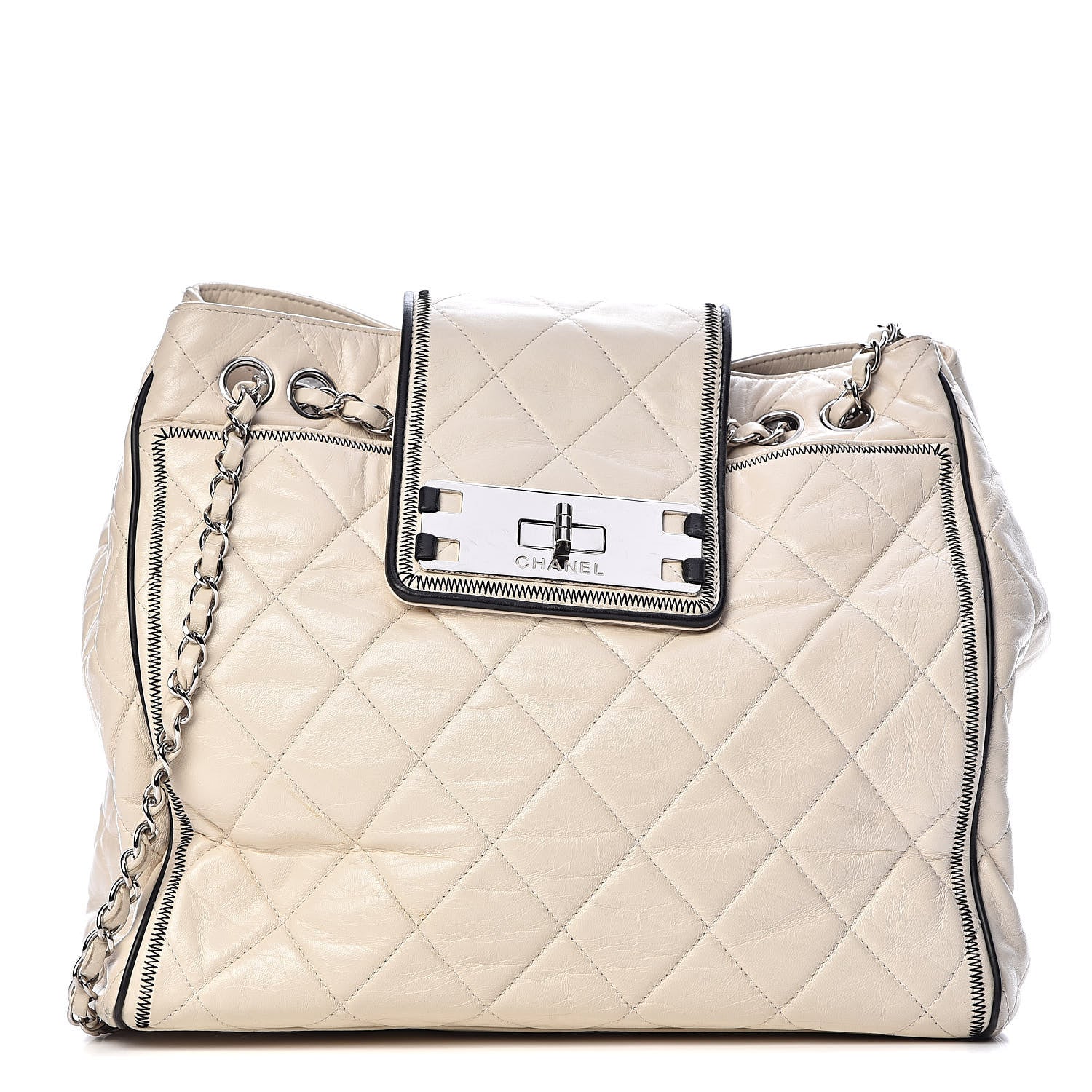 Chanel Lambskin Quilted East West Tote Ivory 1 of 18