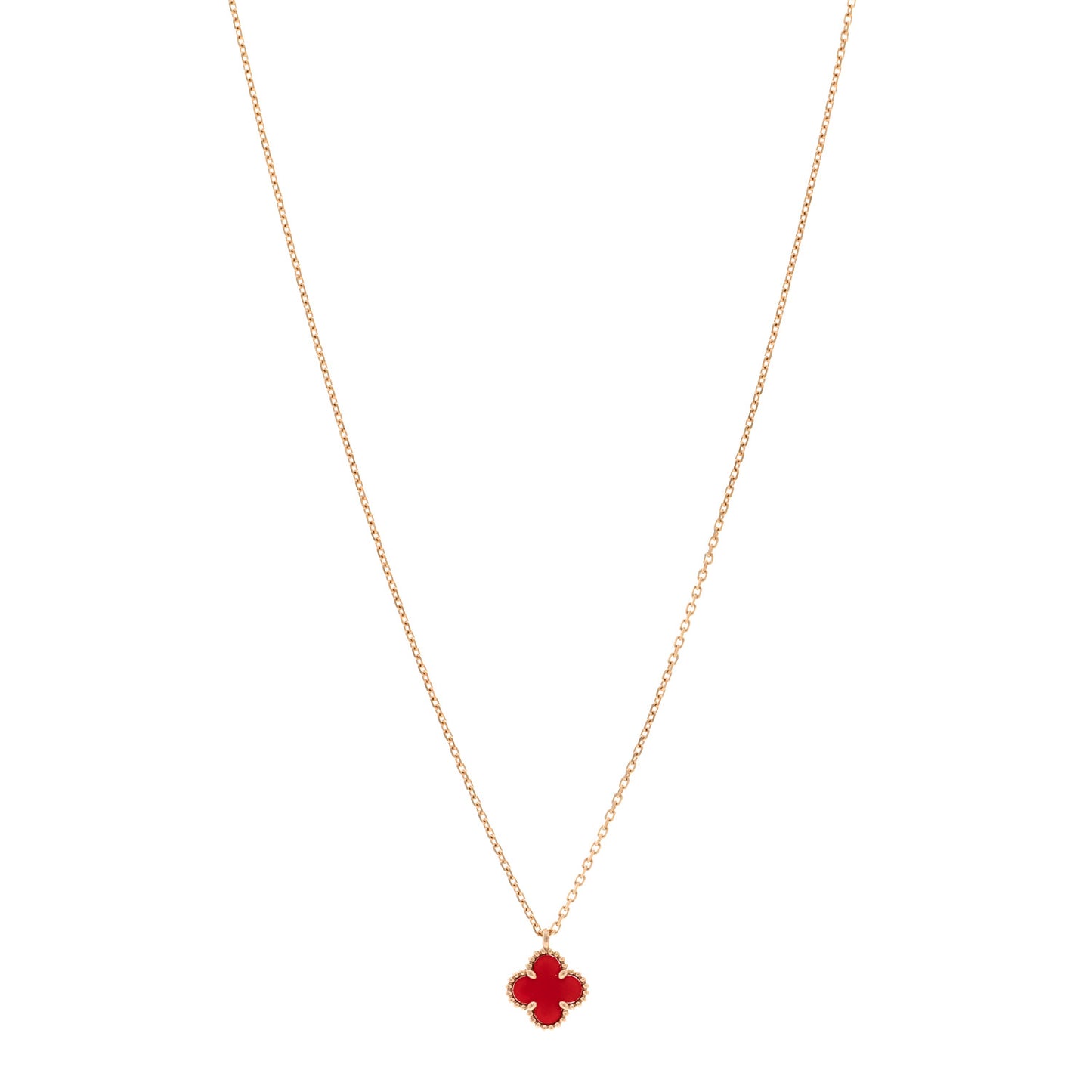 18K Rose Gold Carnelian Sweet Alhambra Pendant Necklace