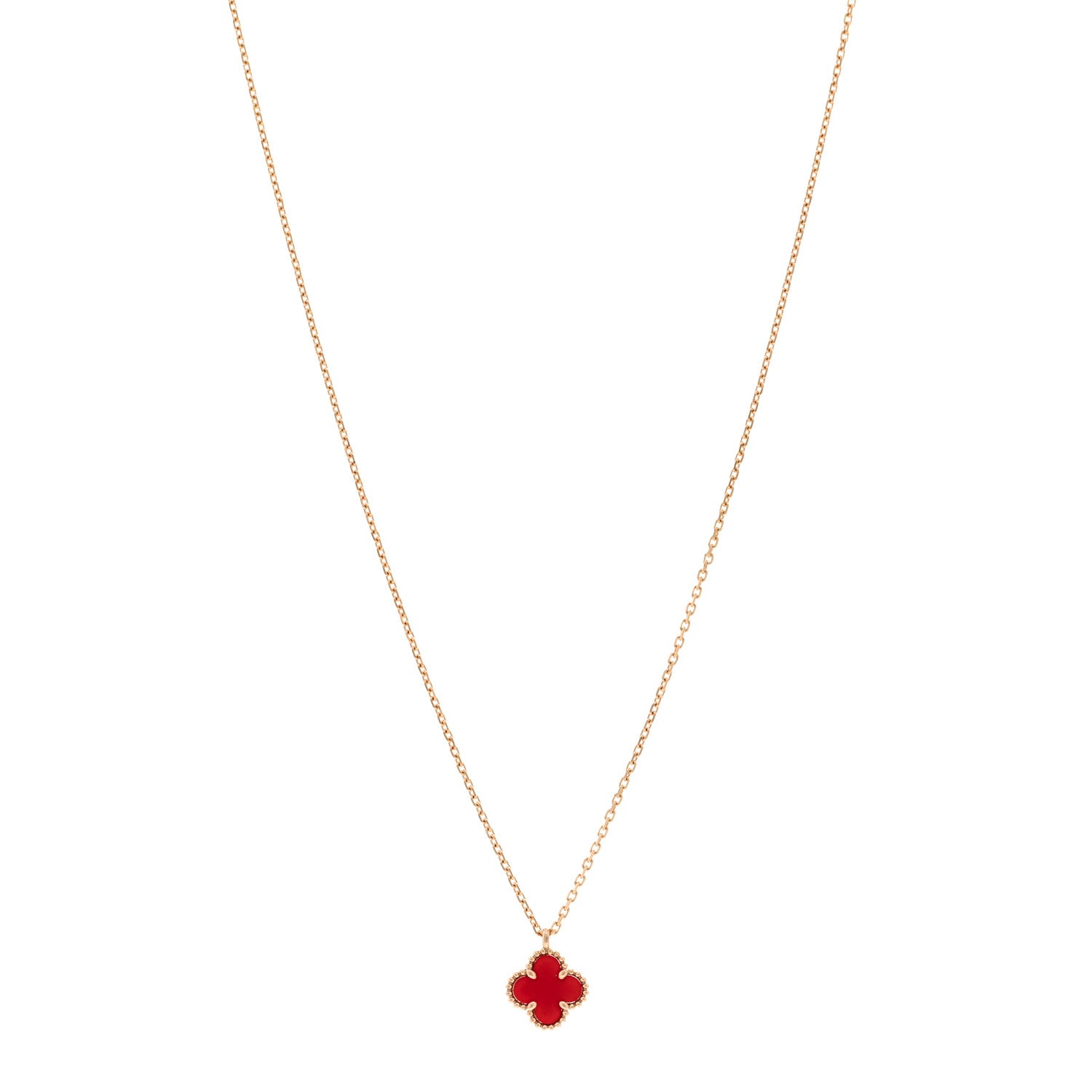 Van Cleef & Arpels 18K Rose Gold Carnelian Sweet Alhambra Pendant Necklace 1 of 4