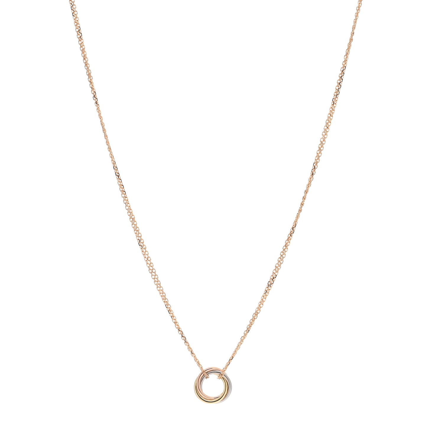 18K Pink Yellow White Gold Trinity Double Chain Pendant Necklace