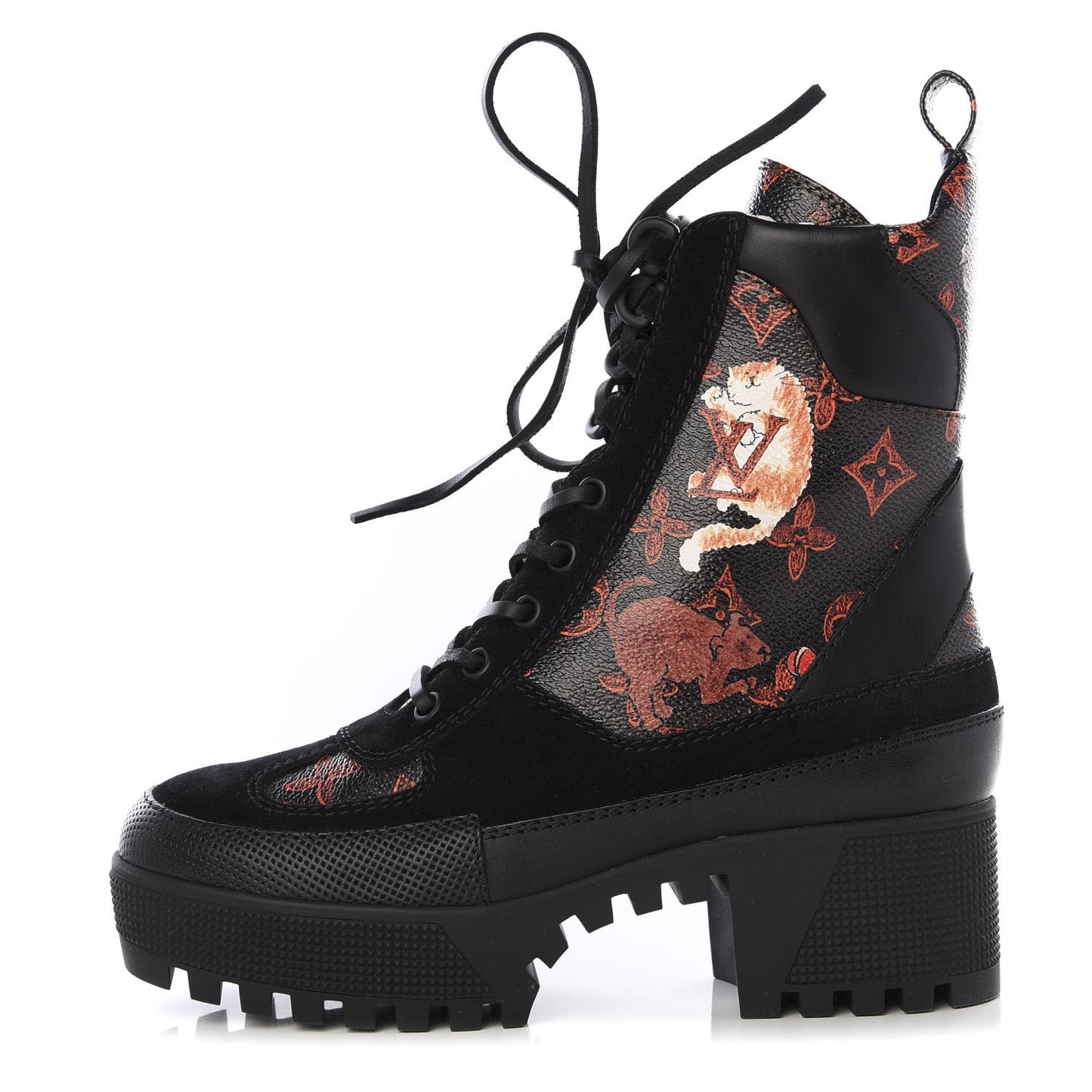 Suede Calfskin Catogram Laureate Platform Desert Boots 36 Black Marron