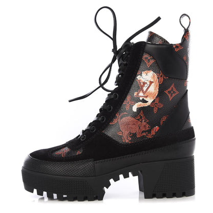 Louis Vuitton Suede Calfskin Catogram Laureate Platform Desert Boots 36 Black Marron 1 of 9