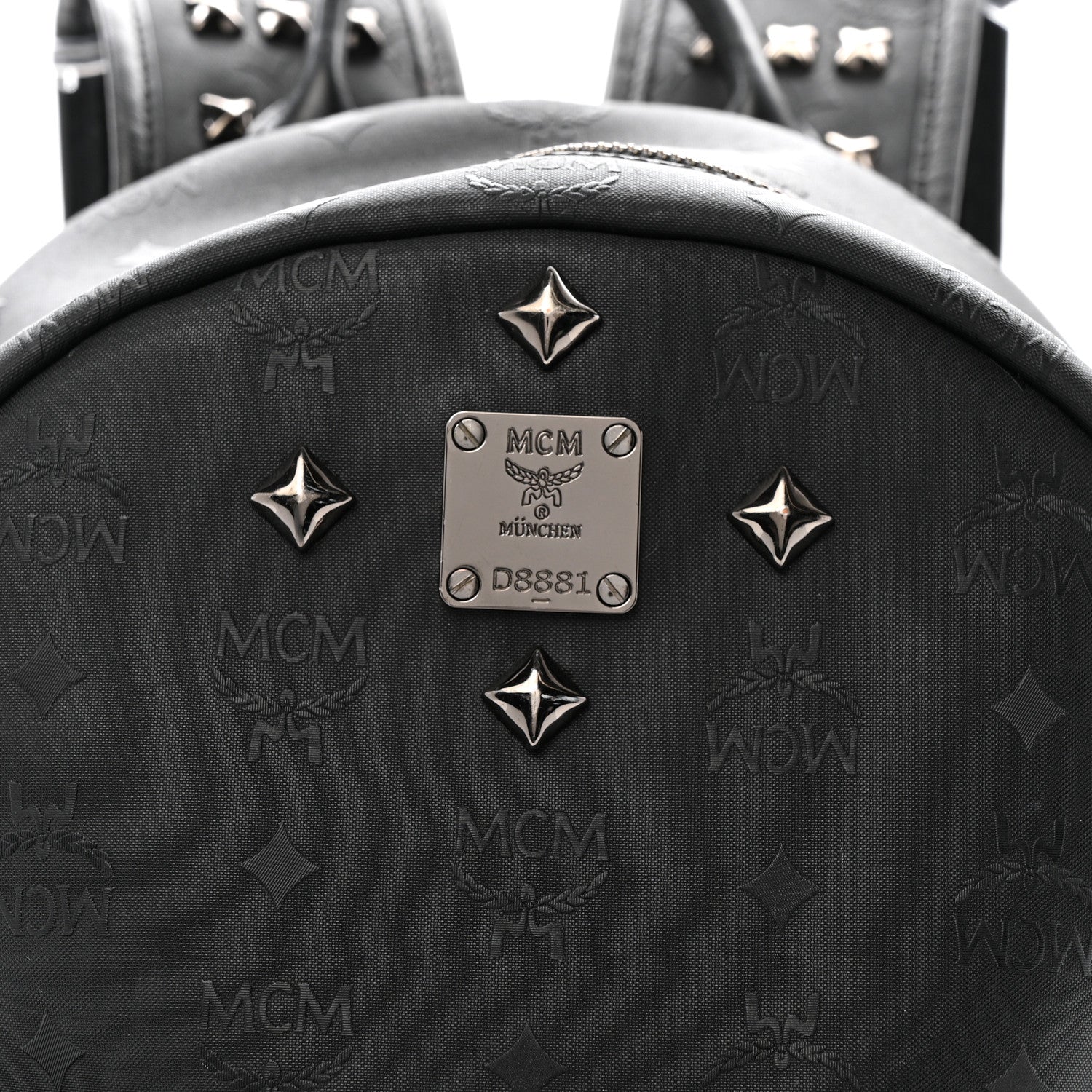MCM Nylon Monogram Studded Stark Medium Backpack Black 1823532