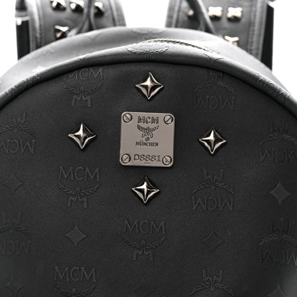 MCM Nylon Monogram Studded Stark Medium Backpack Black 7 of 16