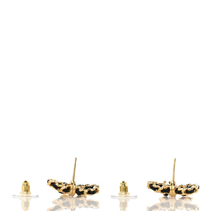 Chanel Lambskin Chain Bow Stud Earrings Black Gold 3 of 5