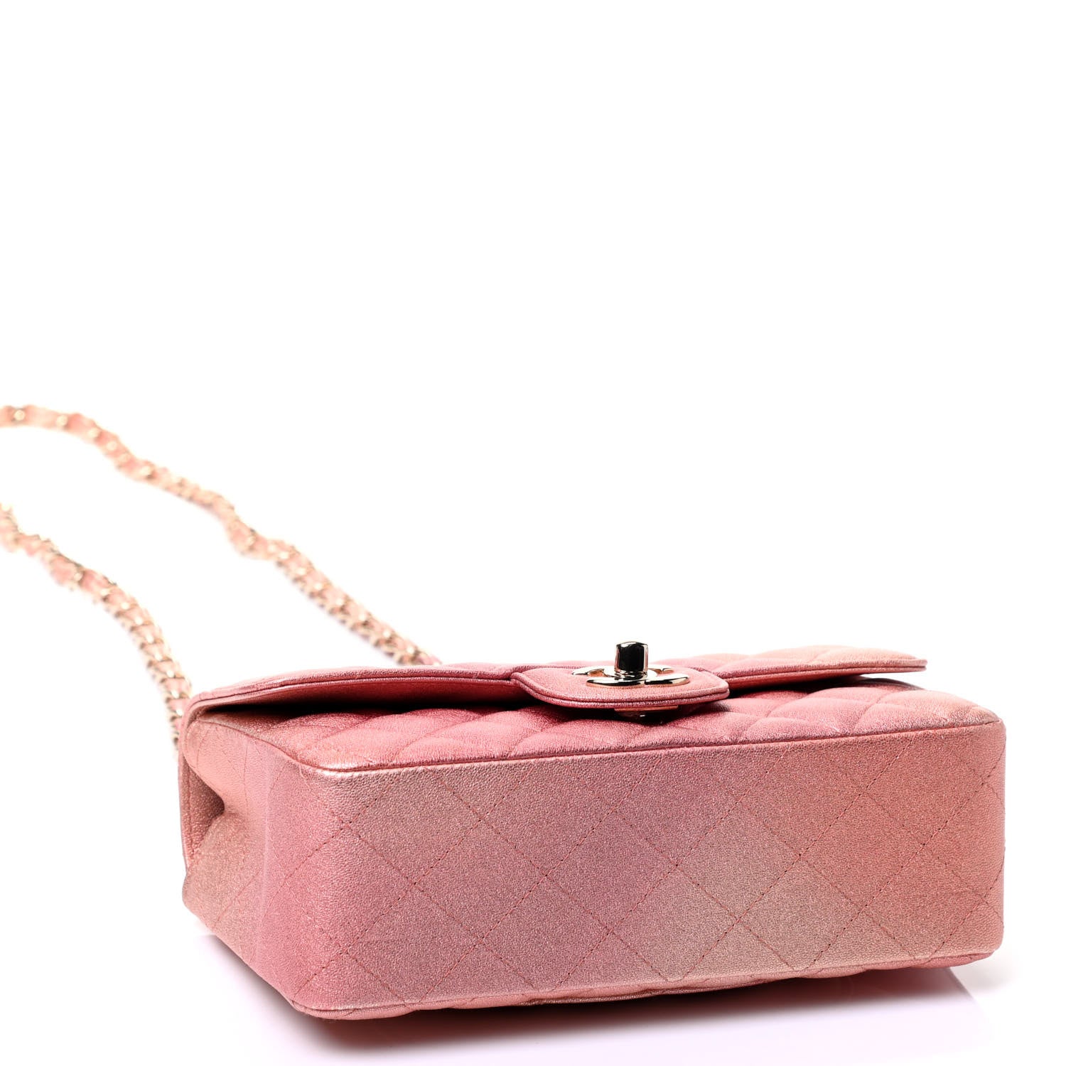 Chanel Metallic Lambskin Quilted Ombre Mini Rectangular Flap Pink 3 of 4