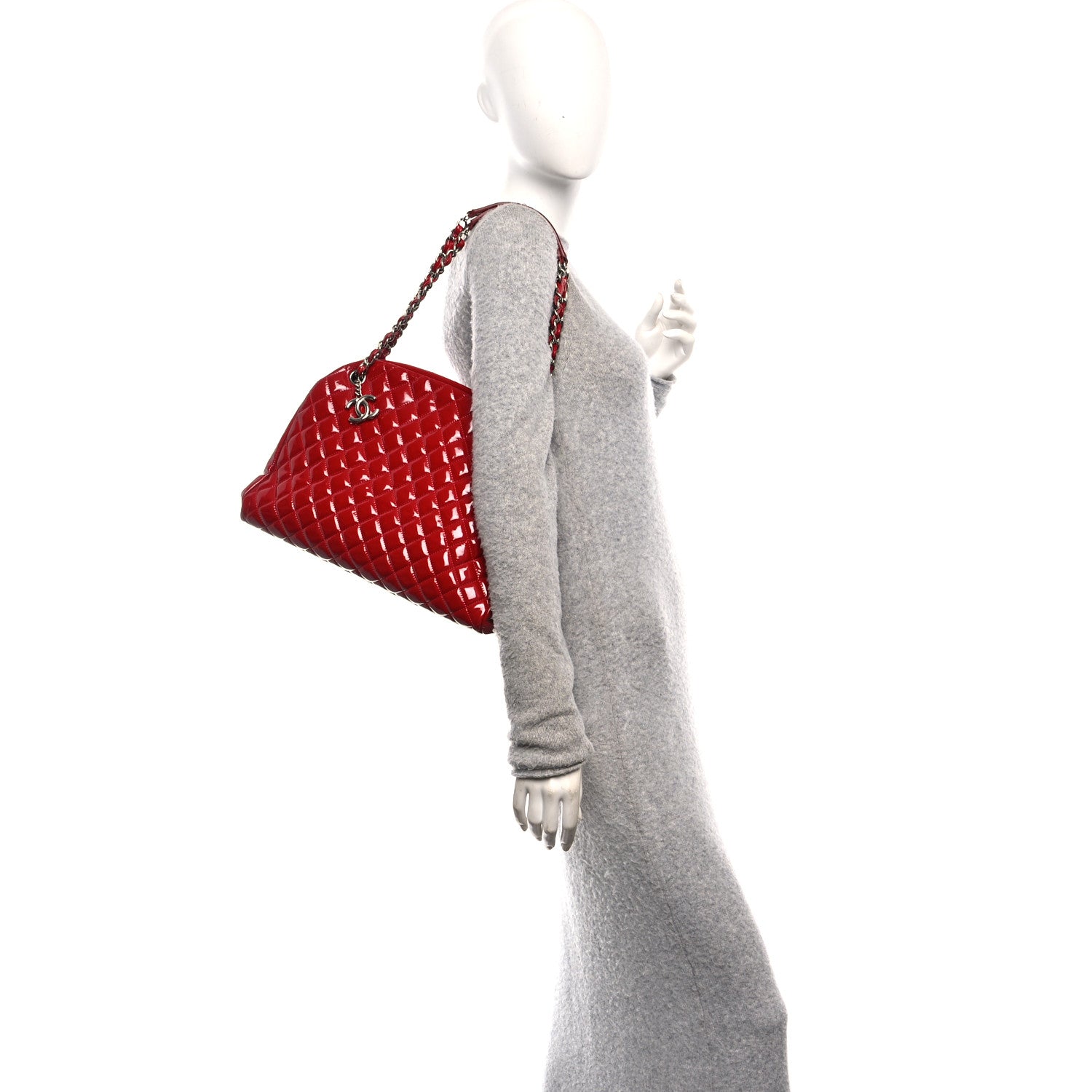 Chanel Patent Quilted Large Just Mademoiselle Bowling Bag Red 2 of 13