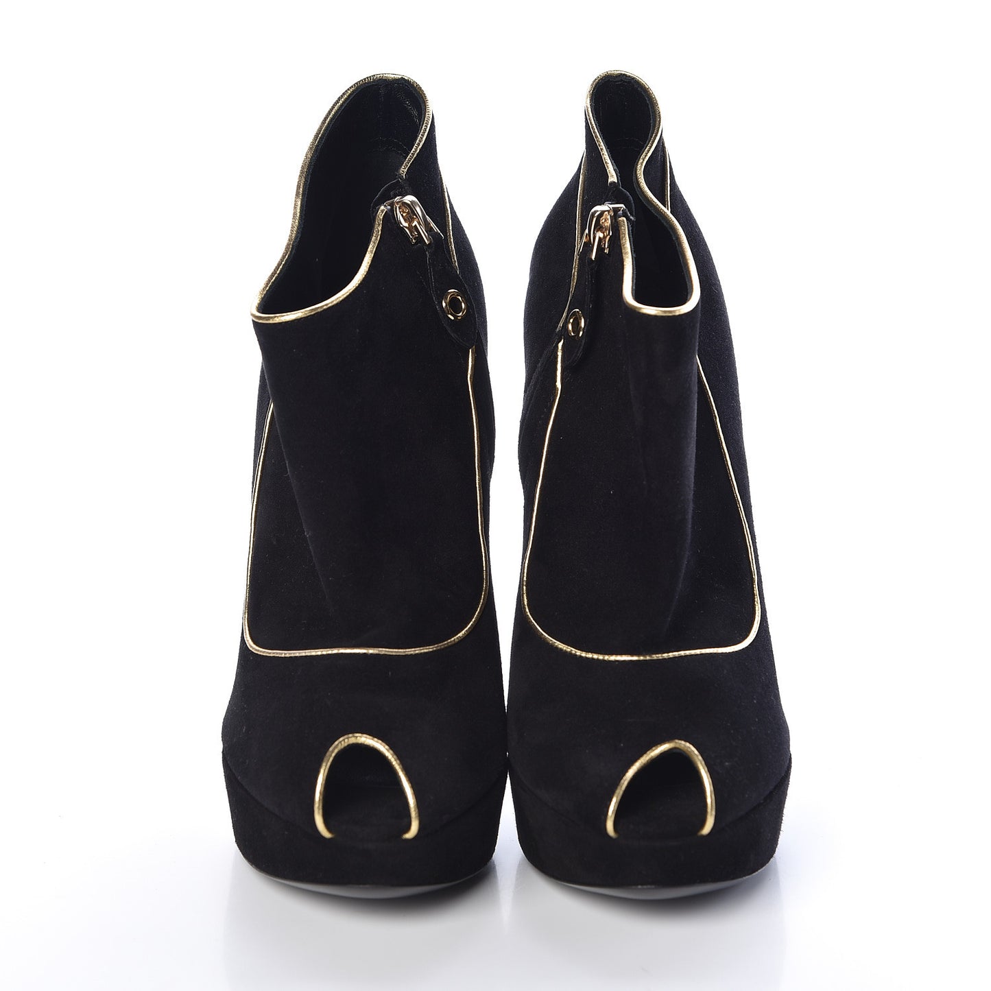 Suede Peep Toe Platform Booties 37 Black