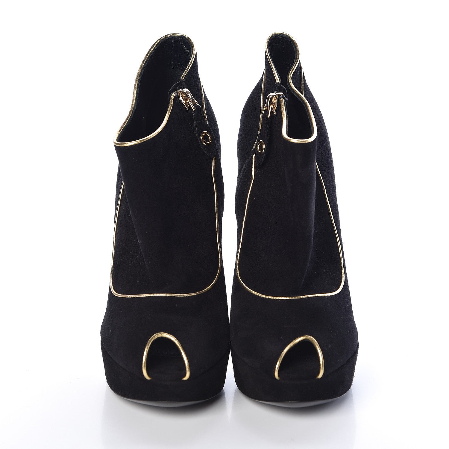 Louis Vuitton Suede Peep Toe Platform Booties 37 Black 2 of 8
