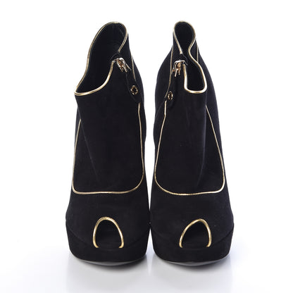 Louis Vuitton Suede Peep Toe Platform Booties 37 Black 2 of 8