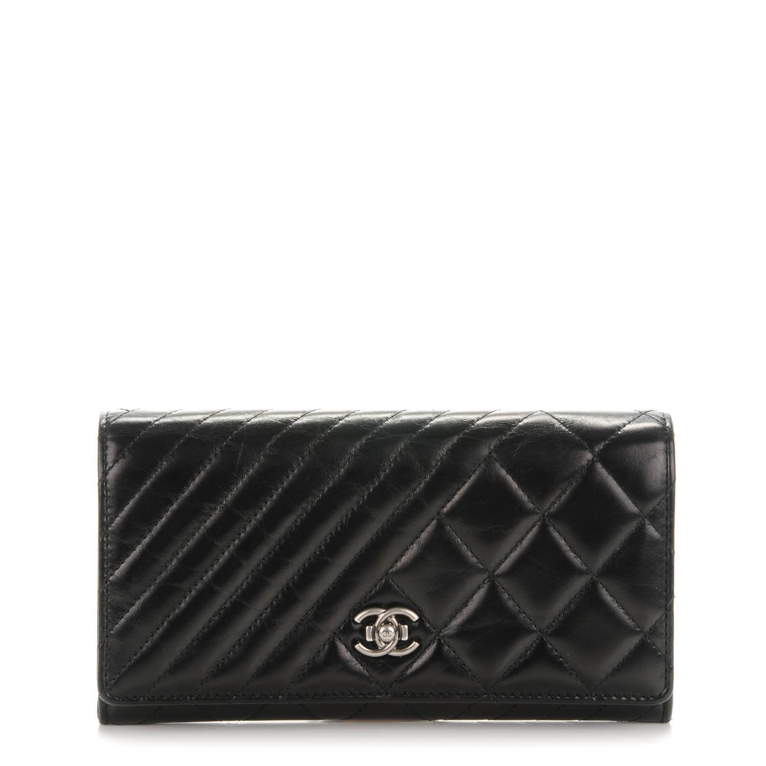 Chanel Glazed Calfskin Quilted Coco Boy Large Gusset Flap Wallet Black 1 of 9