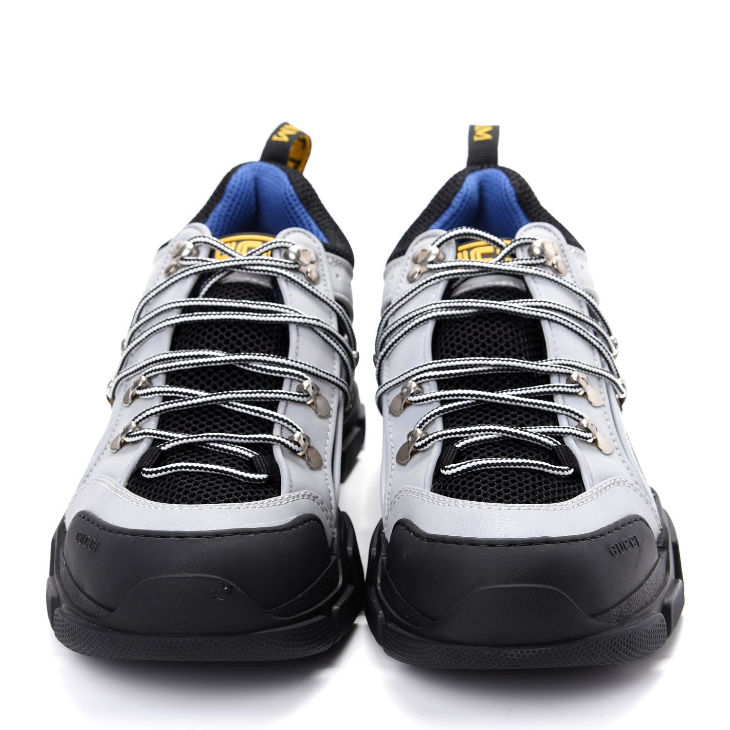 Gucci X SEGA Mesh Technical Canvas Calfskin Reflective Mens Flashtrek Sneakers 9 Silver Black 2 of 9