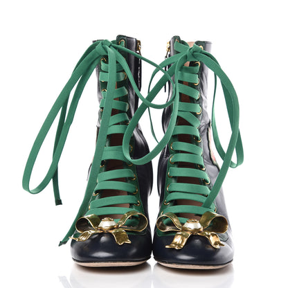 Gucci Malaga Kid Lace Up Ankle Boots 35.5 Blue Bright Evergreen 2 of 12