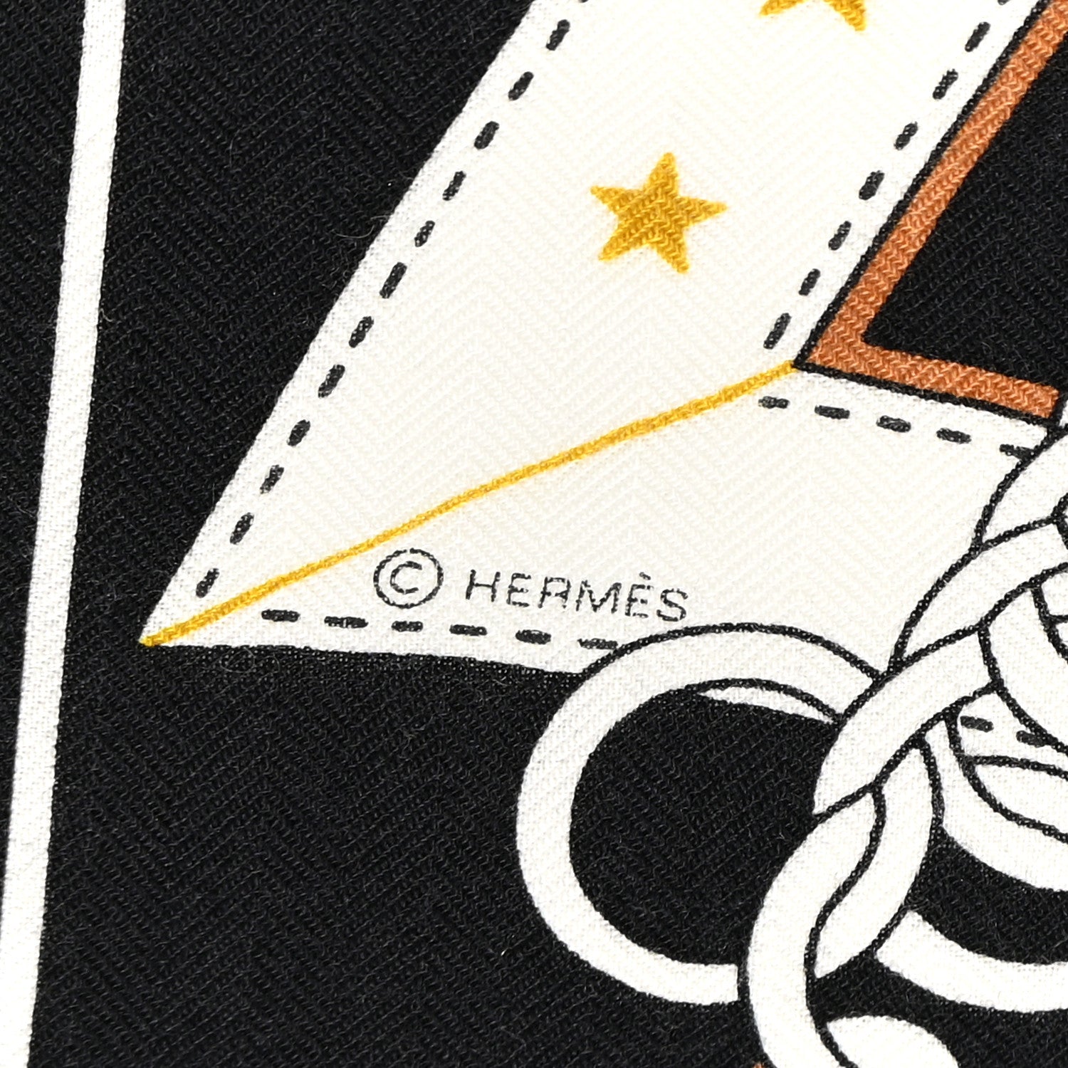 Hermes Cashmere Silk La Promenade du Matin Bandana Shawl 140 Black Noisette Gold 3 of 10