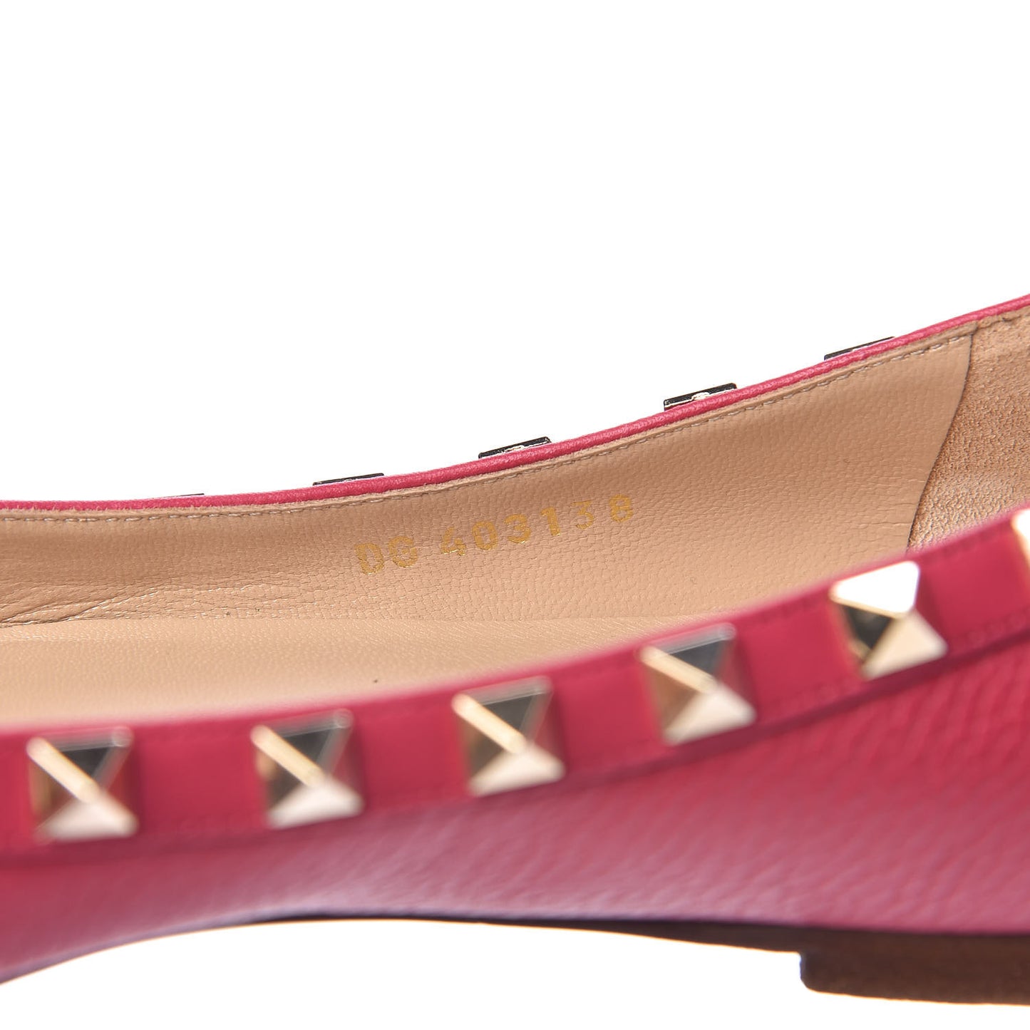Pebbled Calfskin Rockstud Ballerina Flats 38 Deep Fuxia
