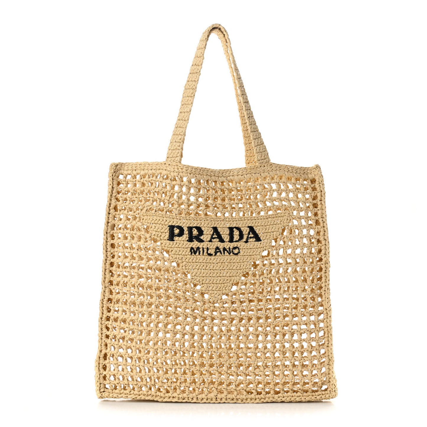 Yarn Raffia Effect Crochet Logo Embroidered Tote Bag Naturale
