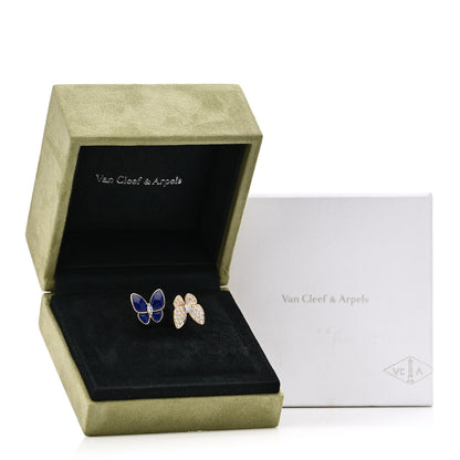 Van Cleef & Arpels 18K Yellow Gold Diamond Lapis Lazuli Two Butterfly Between The Finger Ring 52 6 6 of 6