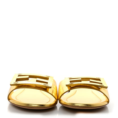 Fendi Nappa Laminata Cuoio Baguette Flat Slide Sandals 38.5 Gold 2 of 8