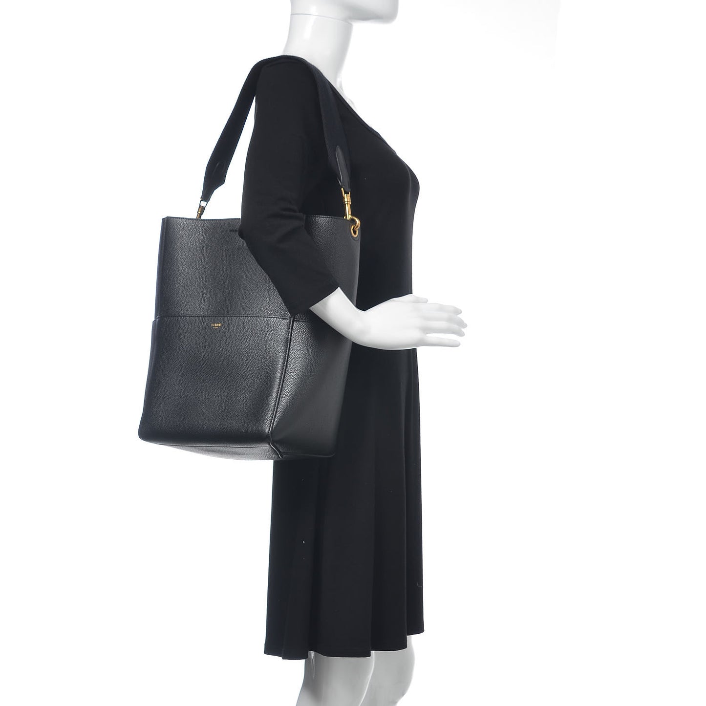 Soft Grained Calfskin Sangle Bucket Bag Black