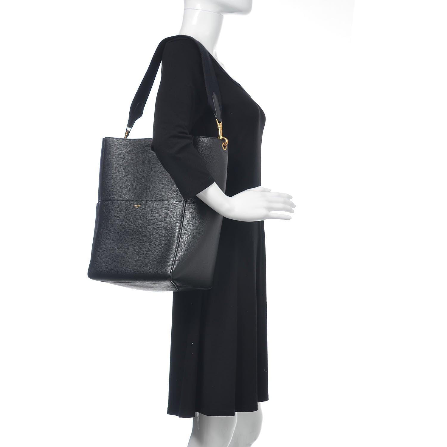 Celine Soft Grained Calfskin Sangle Bucket Bag Black 2 of 8