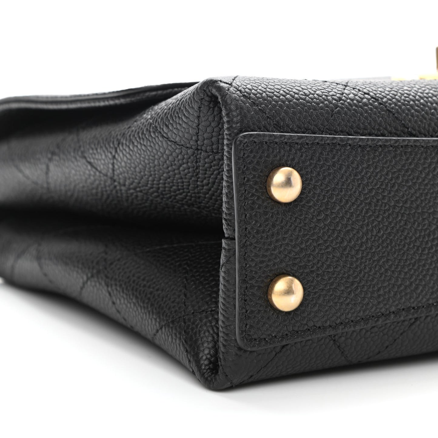 Grained Calfskin Small Stitched Flap Black