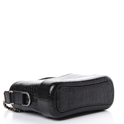 Chanel Calfskin Crocodile Embossed Small Gabrielle Cocodile Hobo Black 3 of 11