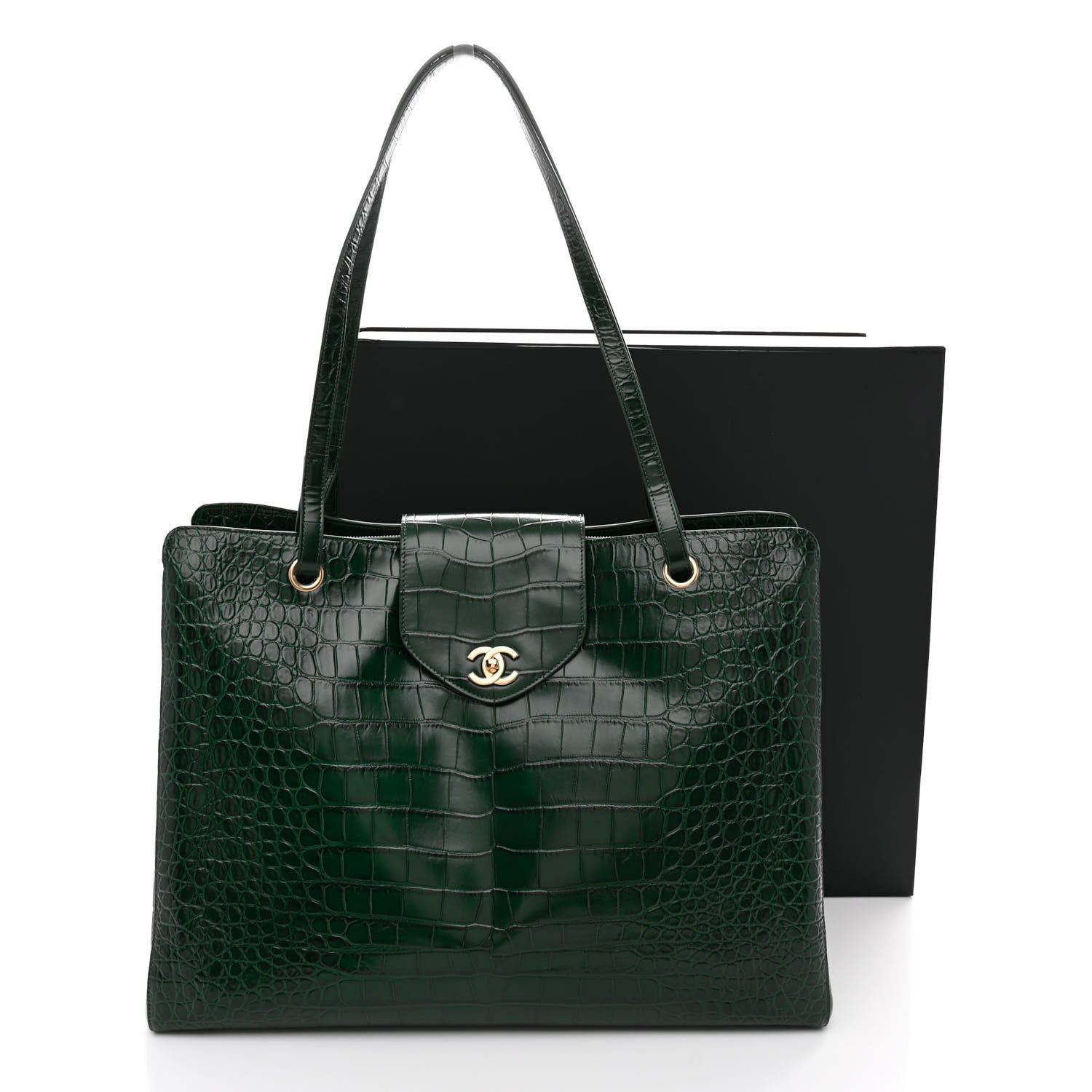 Chanel Calfskin Crocodile Embossed Large Shopping Bag Dark Green 12 of 12