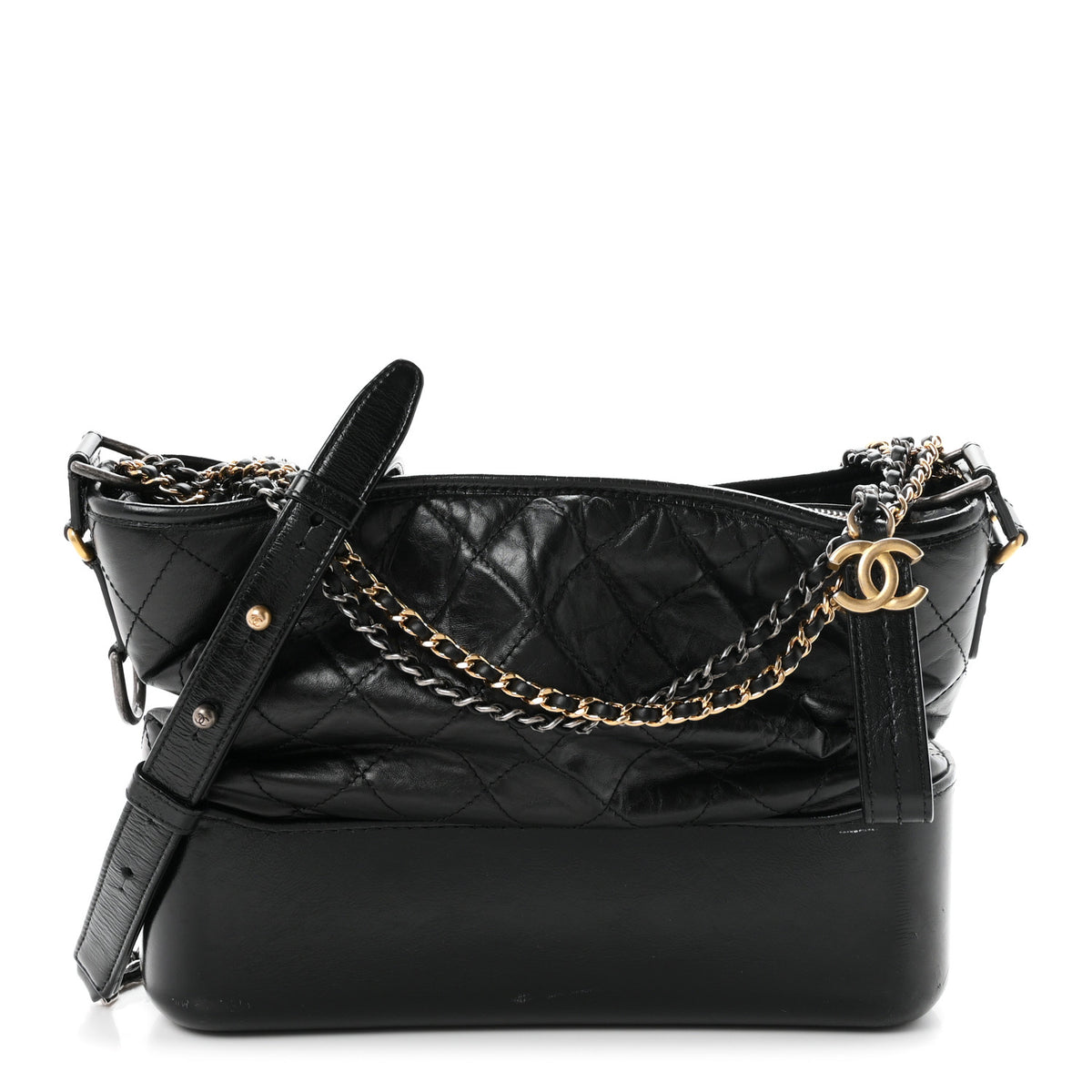Aged Calfskin Quilted Medium Gabrielle Hobo Black