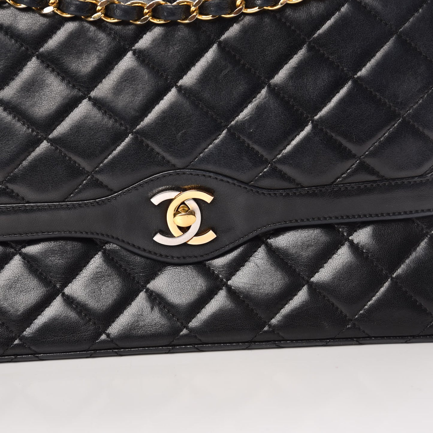 Lambskin Quilted Medium Double Flap Black