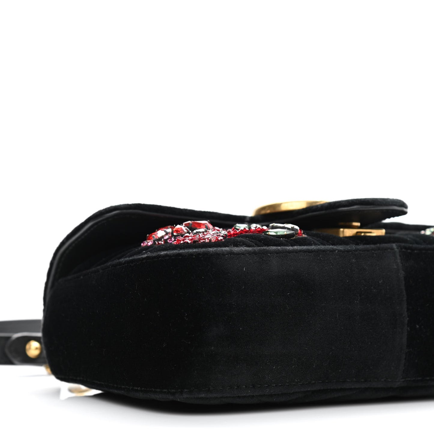Velvet Matelasse Embroidered Mini GG Marmont Shoulder Bag Black