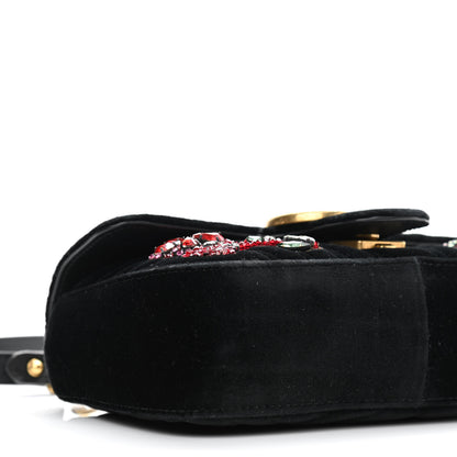 Gucci Velvet Matelasse Embroidered Mini GG Marmont Shoulder Bag Black 8 of 10