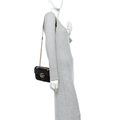 Gucci Velvet Matelasse Mini GG Marmont Shoulder Bag Black 75/30 Black 2 of 10