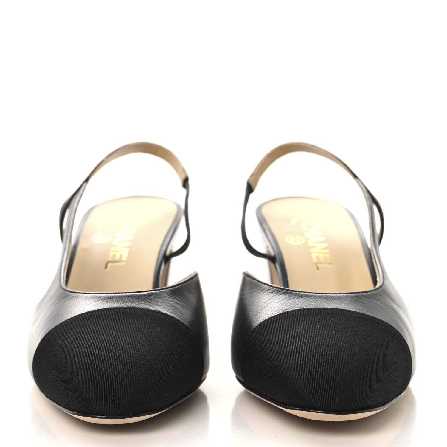 Chanel Goatskin Grosgrain Cap Toe CC Slingback Pumps 40.5 Black 3 of 10