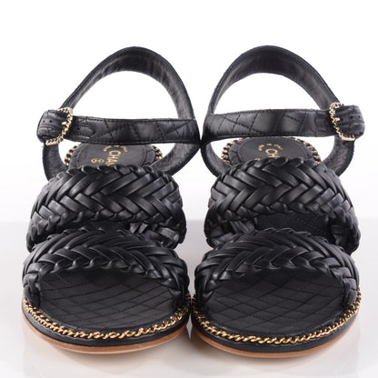 Chanel Calfskin Woven Chain Around CC Sandals 38 Black 2 of 8