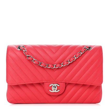 Chanel Caviar Chevron Quilted Medium Double Flap Red 1 of 10