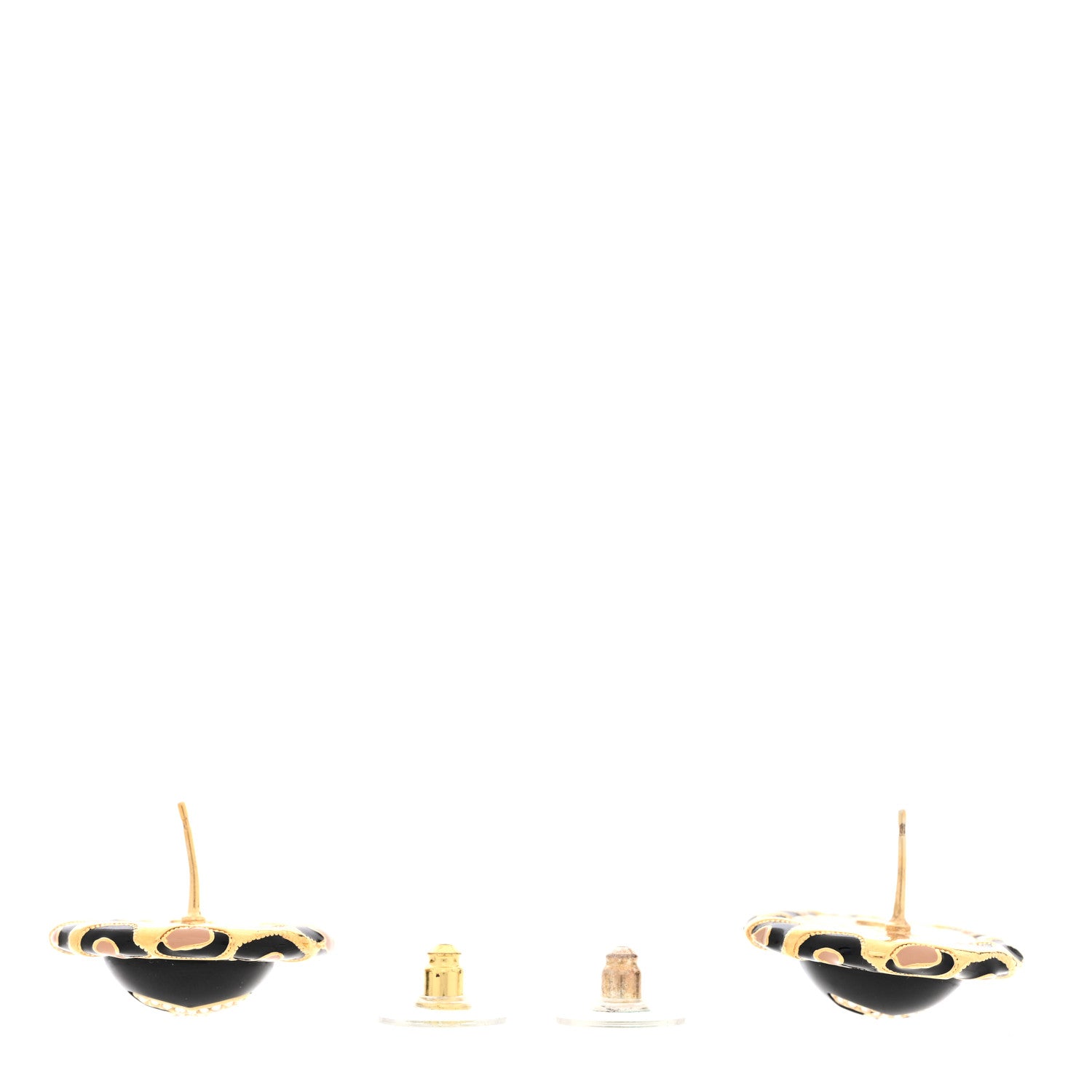 Chanel Resin Crystal CC Round Earrings Black Gold 3 of 4