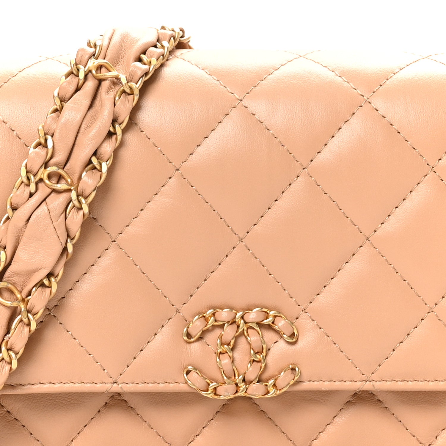 Chanel Crumpled Calfskin Quilted Braided CC Flap Beige 9 of 12