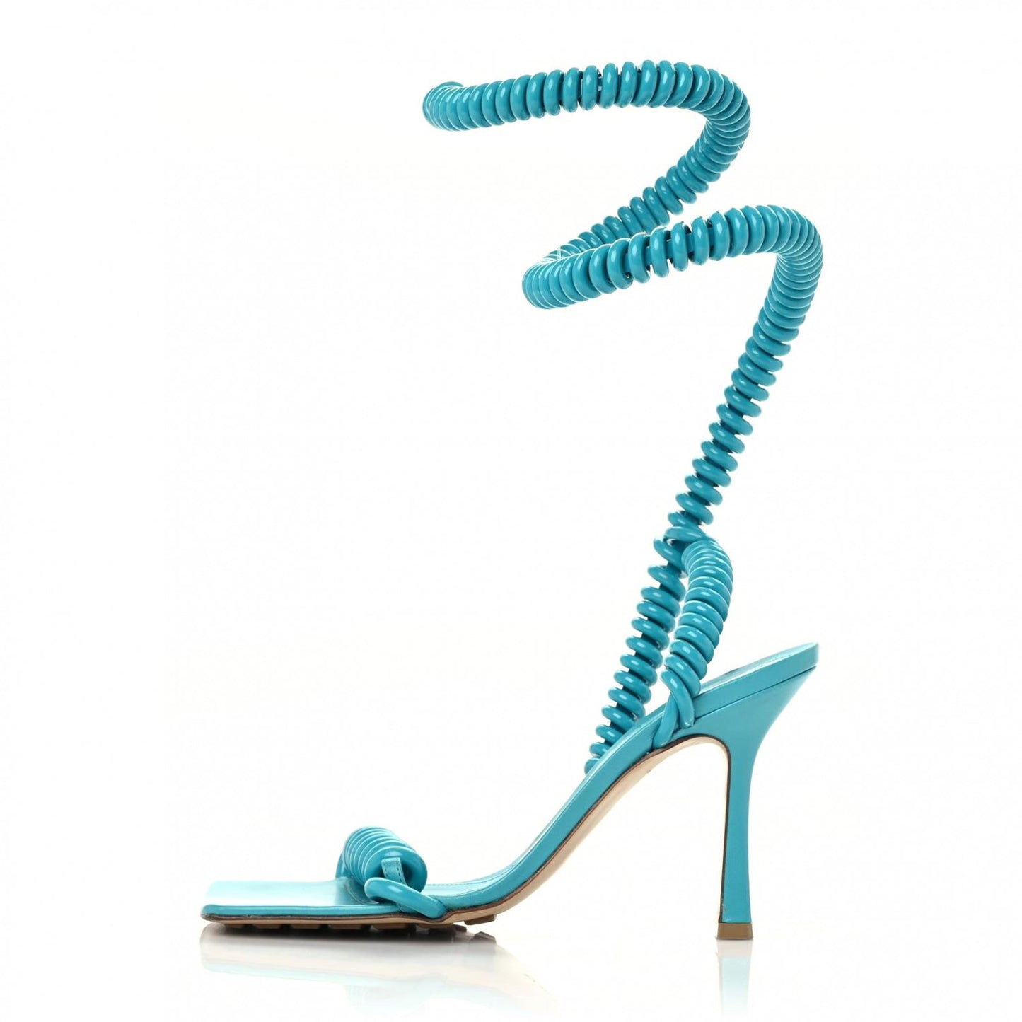 Rubber Wire Nappa Stretch 90mm Sandals 38 Turquoise
