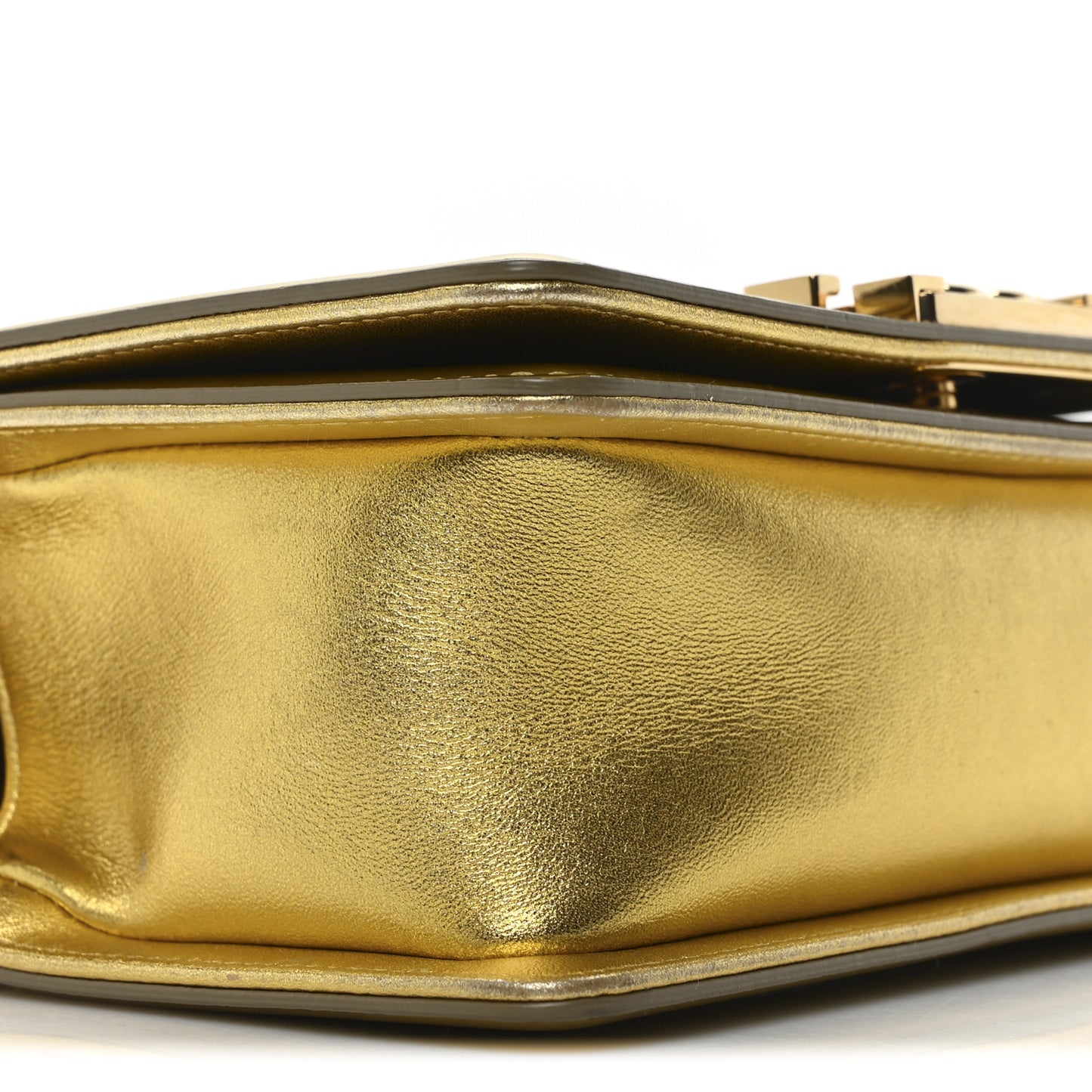 Metallic Patent Calfskin Quilted Small Boy Flap Gold