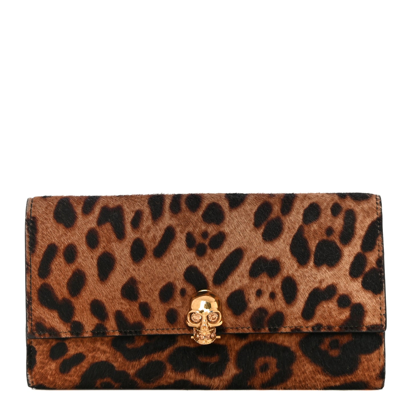 Calf Hair Leopard Print Skull Continental Wallet