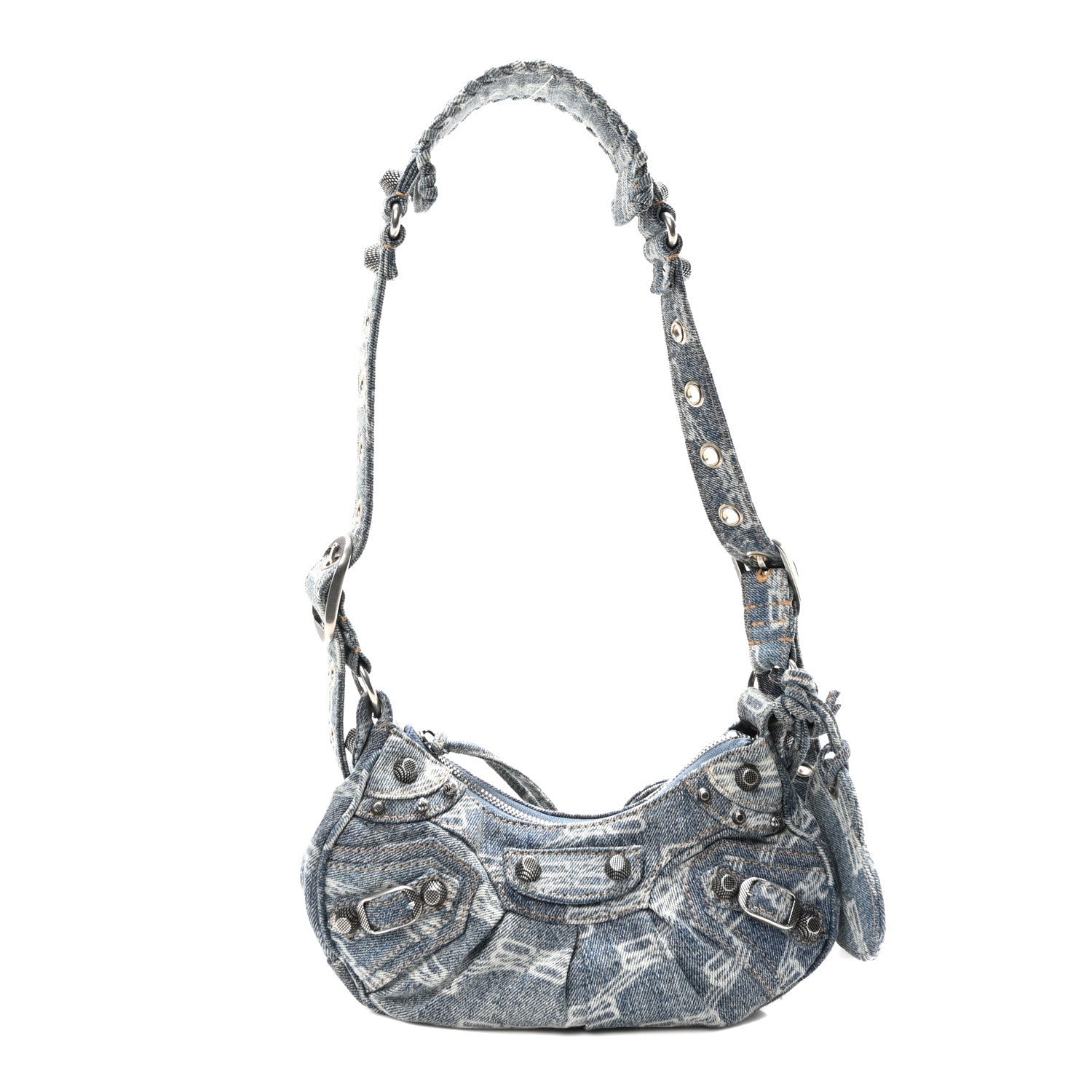 Balenciaga Bleached Denim BB Monogram Le Cagole Shoulder Bag XS Blue 1 of 11