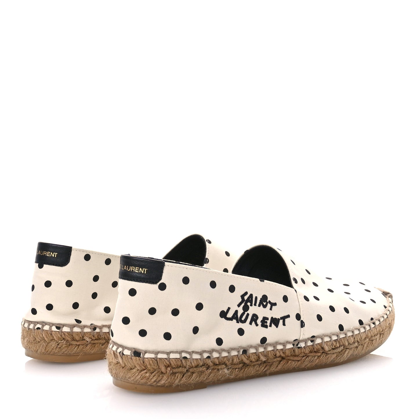 Canvas Nappa Polka Dot Elba Light Logo Embroidered Espadrilles 38 Cream Black
