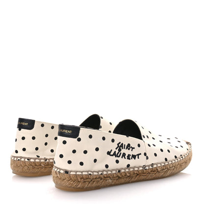 Saint Laurent Canvas Nappa Polka Dot Elba Light Logo Embroidered Espadrilles 38 Cream Black 4 of 8