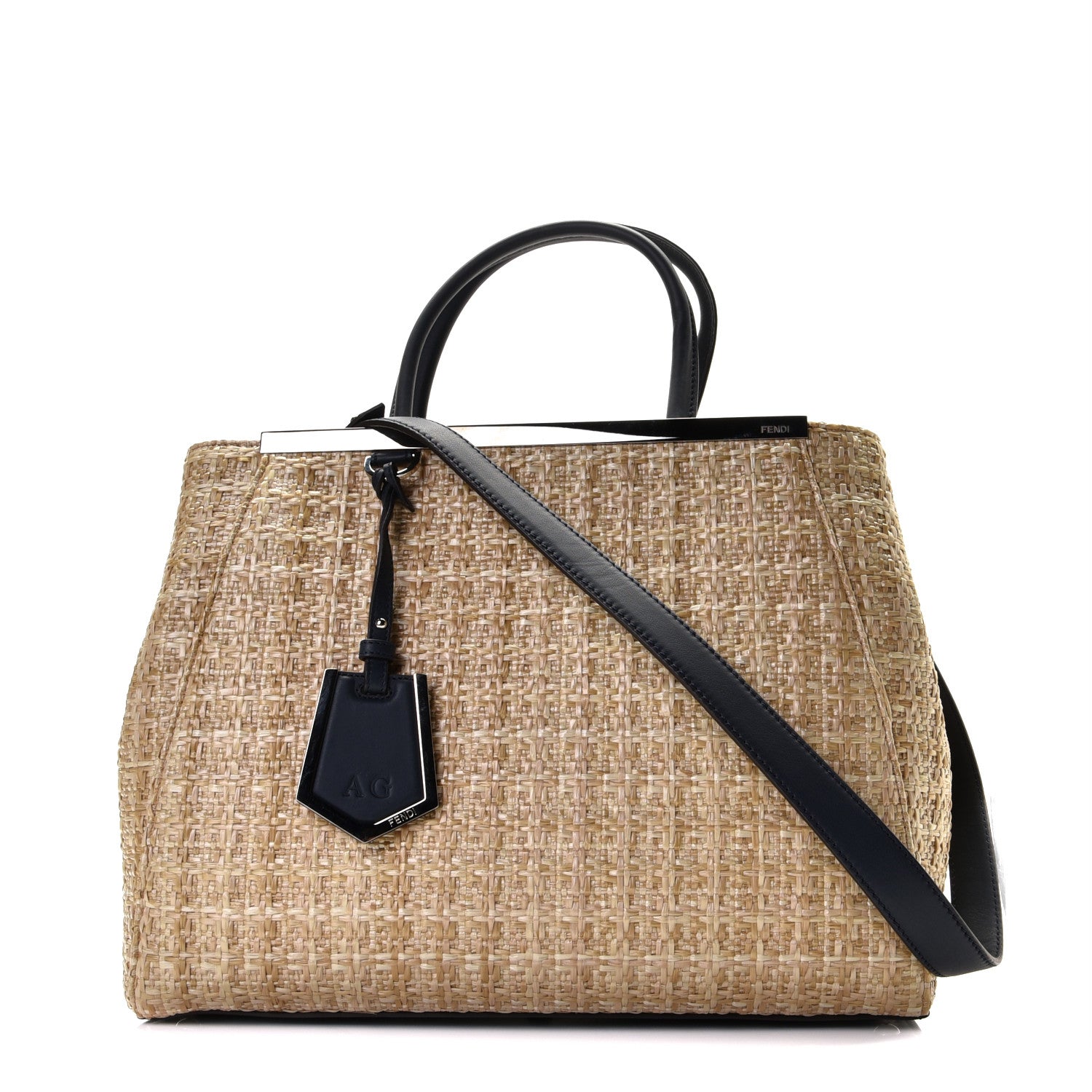 Fendi Woven Raffia Vitello Regular 2Jours Tote Natural Black 1 of 11