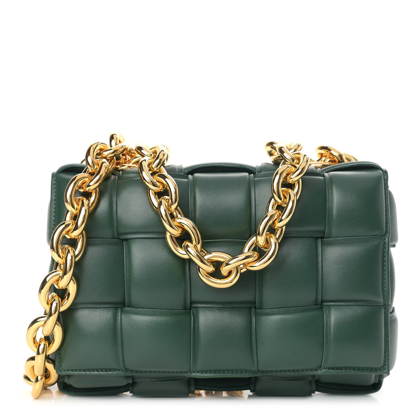 Lambskin Maxi Intreccio Padded Chain Cassette Crossbody Bag Raintree