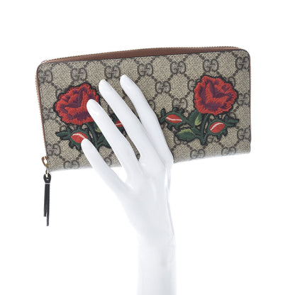Gucci GG Supreme Monogram Embroidered Roses Zip Around Wallet Red 2 of 8