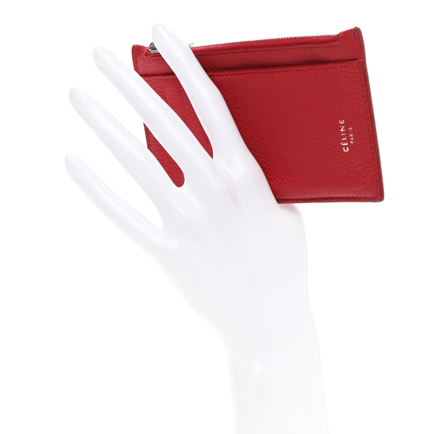 Celine Grained Calfskin Zipped Card Holder Red 2 of 10