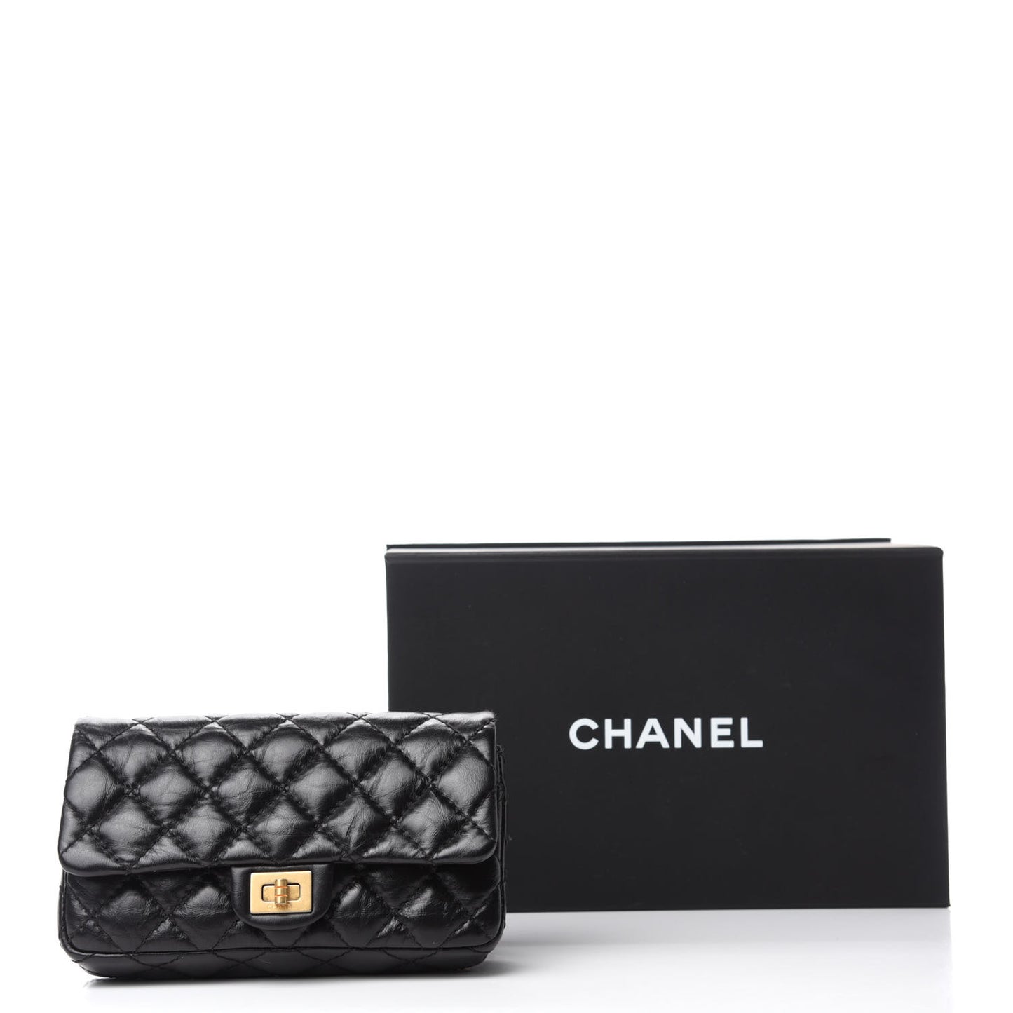 Aged Calfskin Quilted 2.55 Reissue Flap Belt Bag Clutch Black